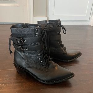 Religion Black Leather with Silver Hardware Heeled Boots | 8 US / 6 UK